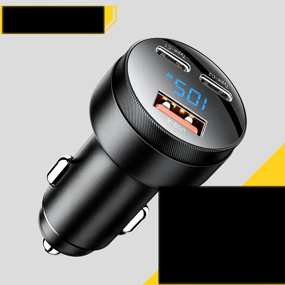 Carregador de Carro USB 105W QC4.0 PD Carga Rápida