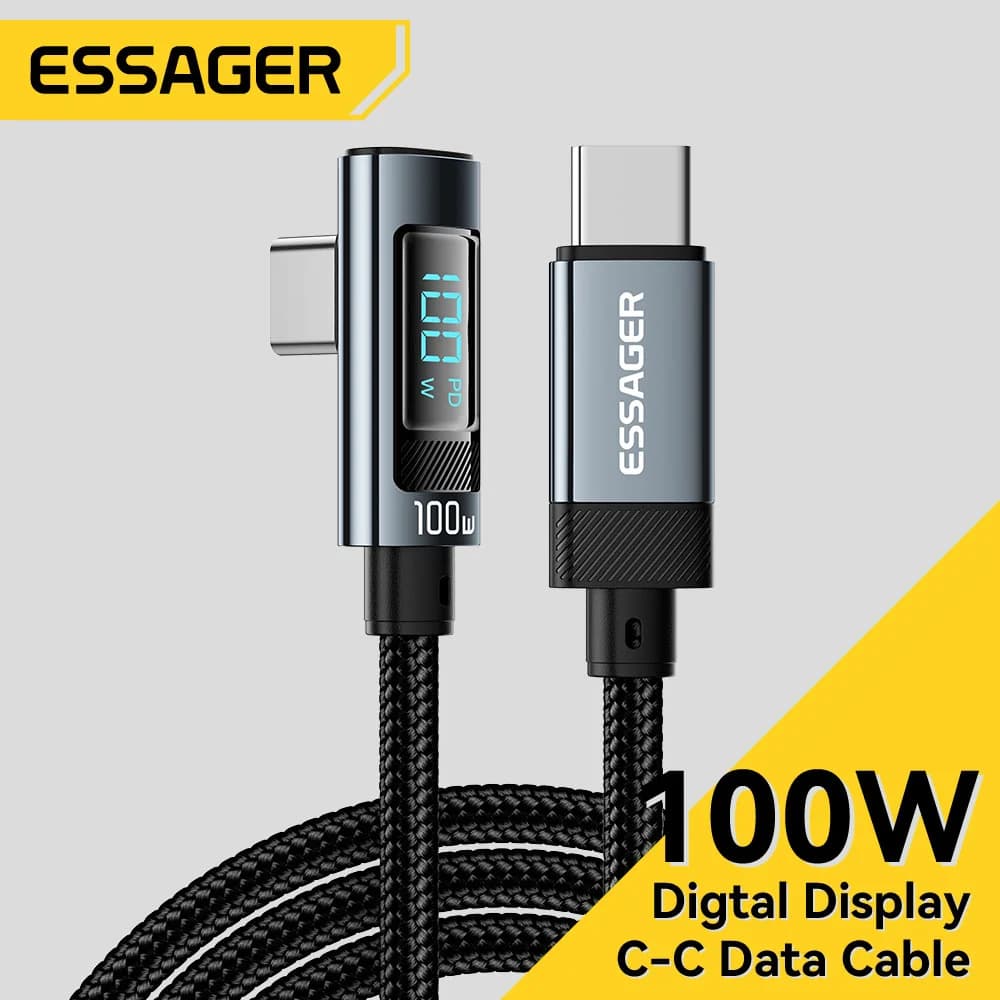 Cabo USB-C 90 Graus com Display LED 100W 5A