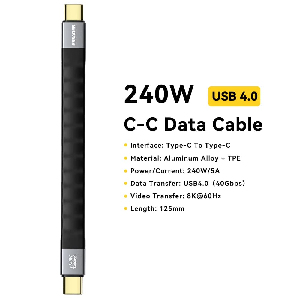 Cabo USB 4.0 Tipo-C, 240W PD, Vídeo 8K