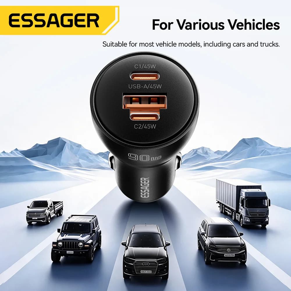 Carregador de Carro USB Type-C PD Rápido 90W