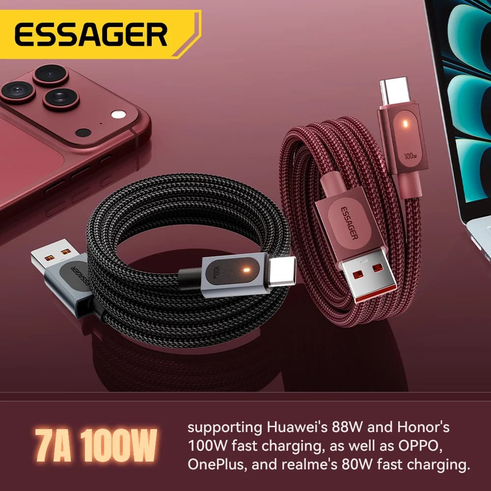 Cabo de Carregamento Rápido USB-A para USB-C 7A 100W