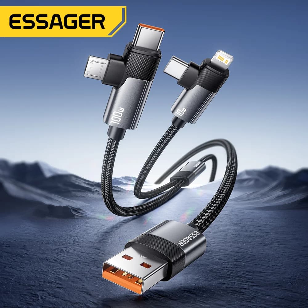 Cabo de Carregamento Rápido 2-em-1 100W Type-C e Lightning