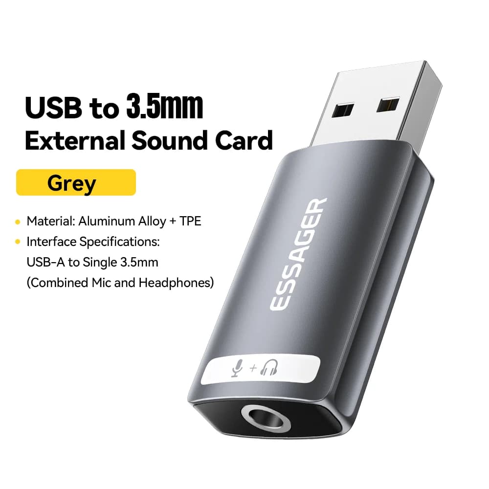 Placa de Som Externa USB com Adaptador de Áudio 3.5mm