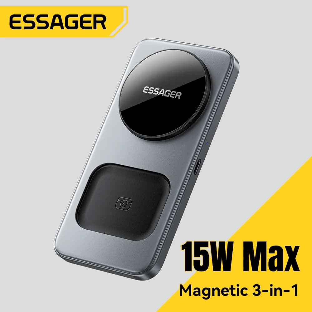 Estação de Carregamento Sem Fio Magnético Dobrável 3-em-1 15W