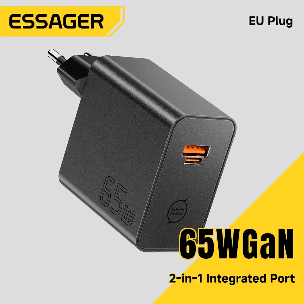 Carregador Rápido GaN 65W 2-em-1 USB Tipo-C