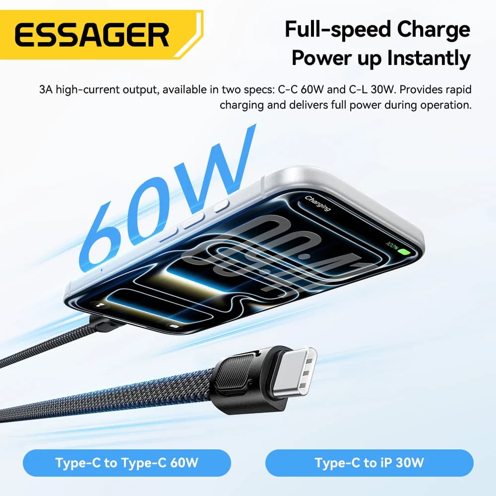 Cabo de Cordão USB-C para Lightning 60W de Carregamento Rápido