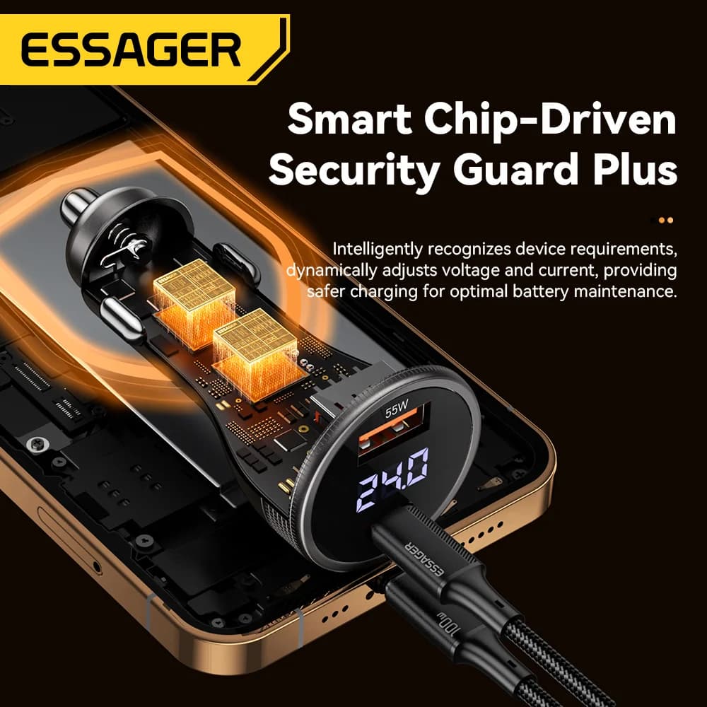 Carregador Automotivo USB-C 100W com Display Digital