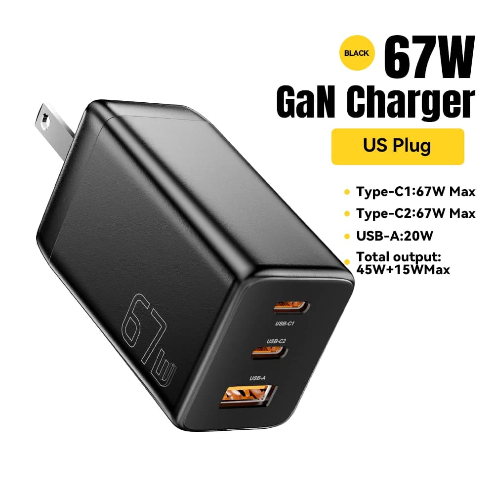 Carregador Rápido USB Type-C GaN 67W com Suporte PPS