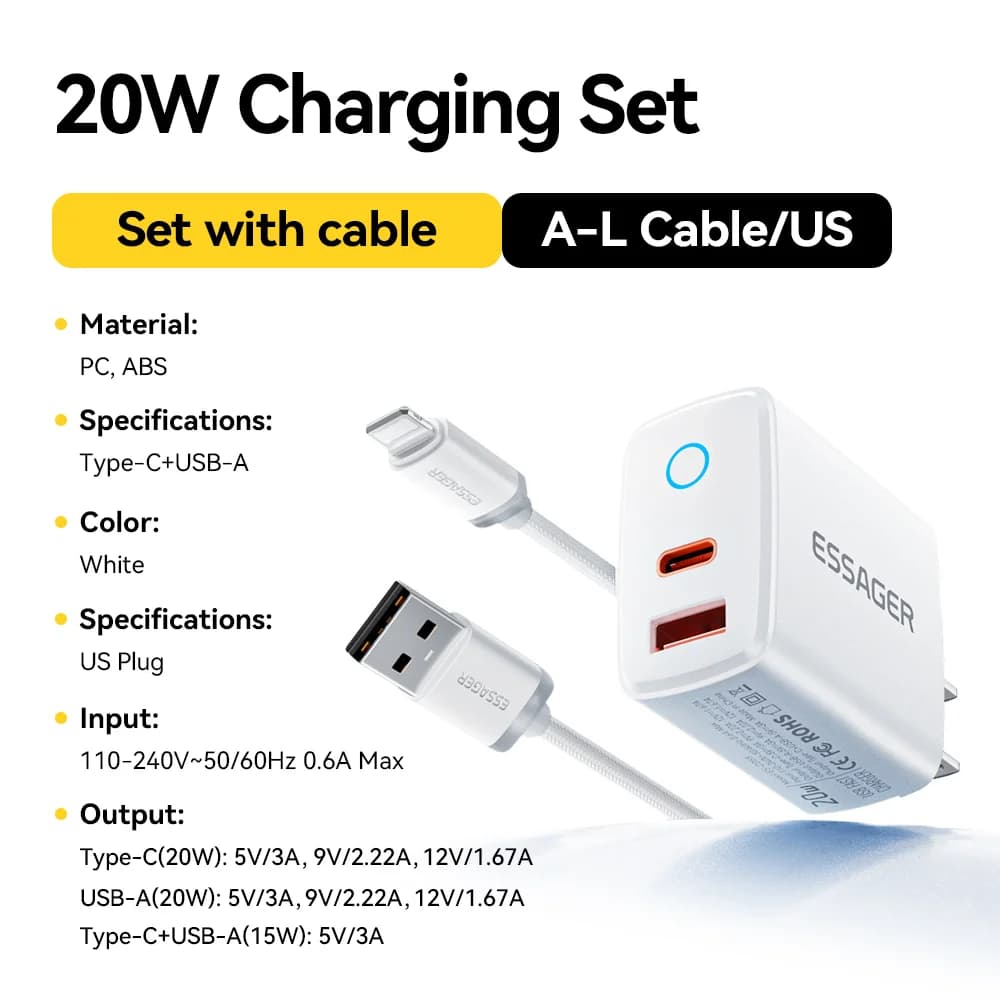 Carregador Rápido USB-C PD 20W