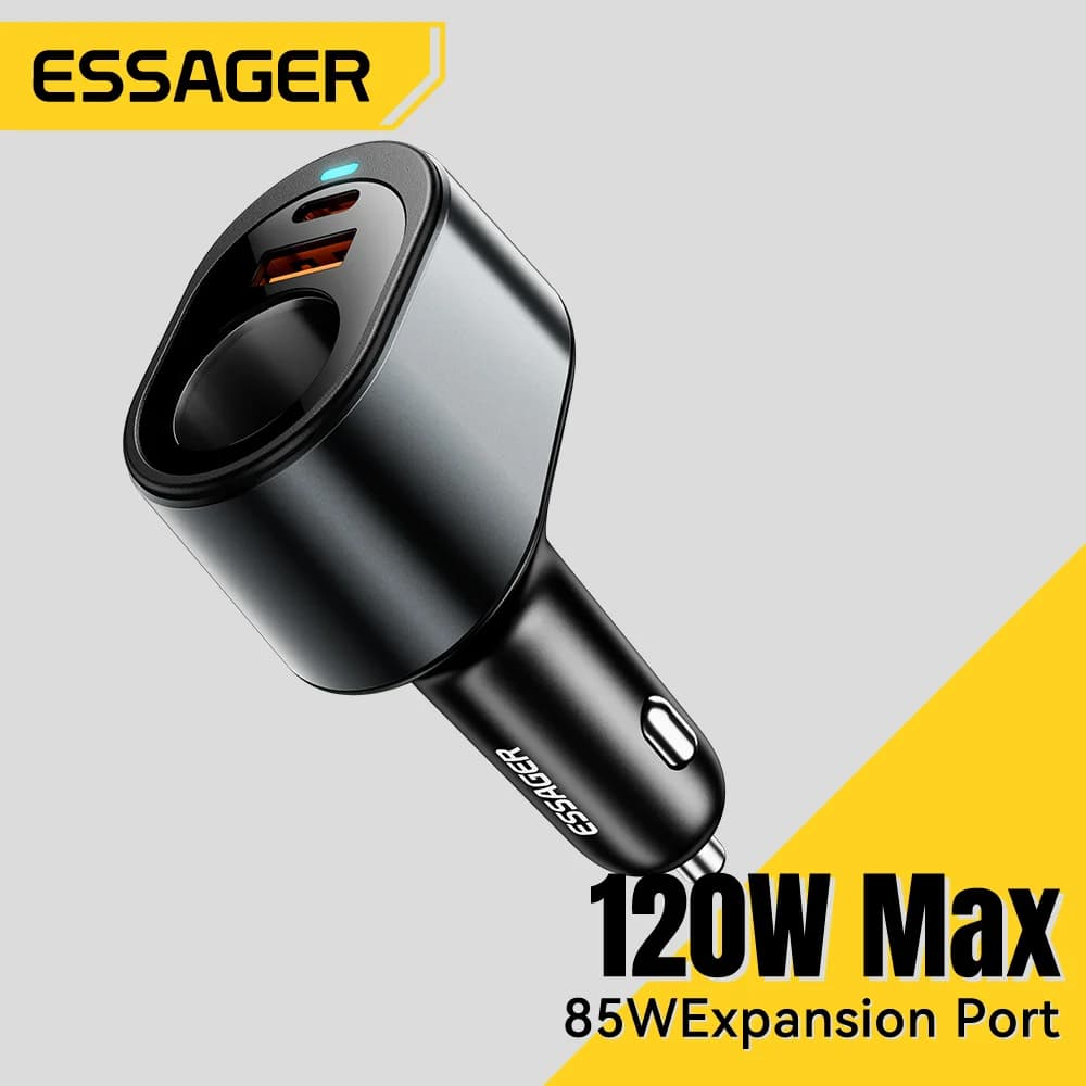 Carregador Automotivo USB-C de 120W com Porta Acendedor