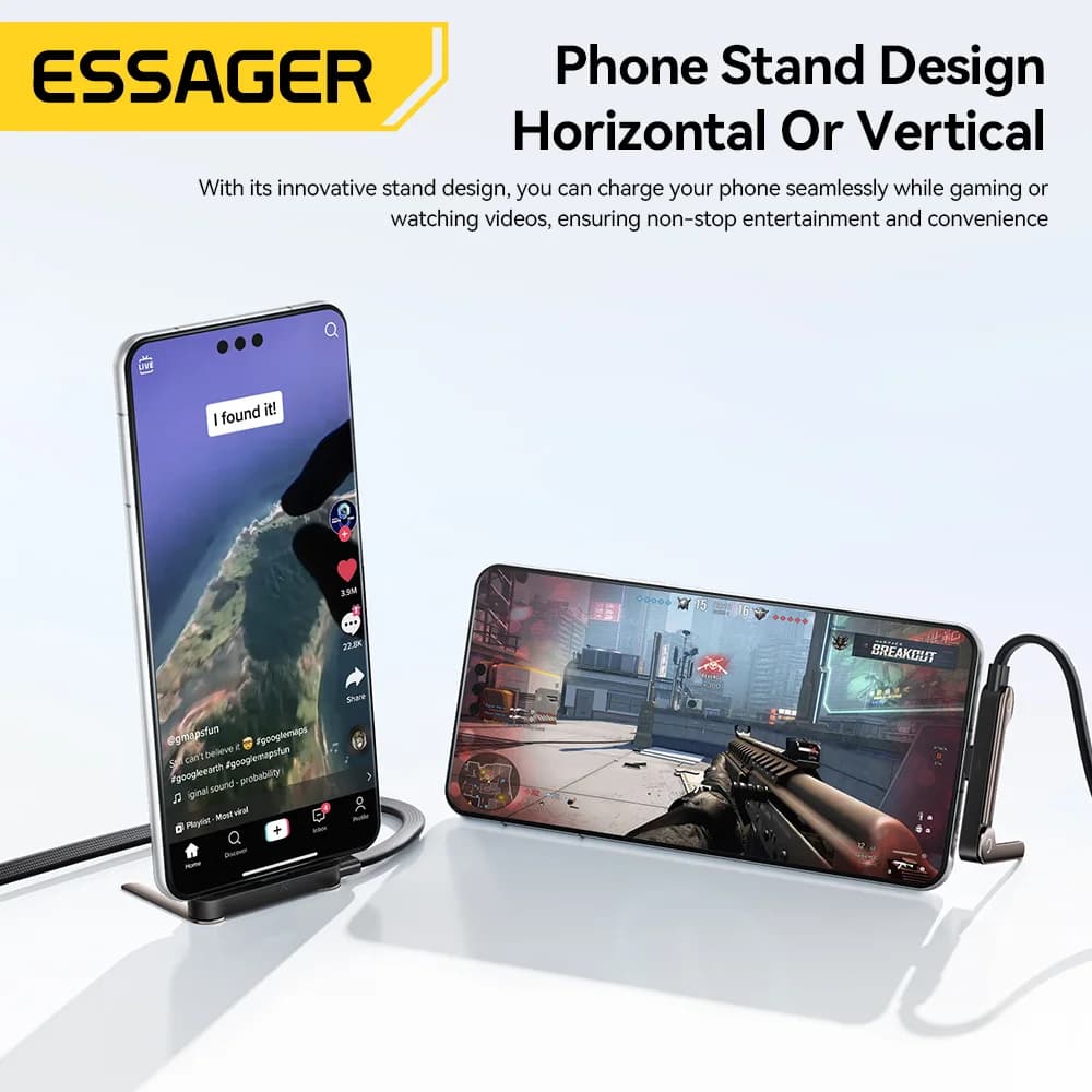 Cabo USB Tipo-C Dobrável de 100W com Suporte para Celular