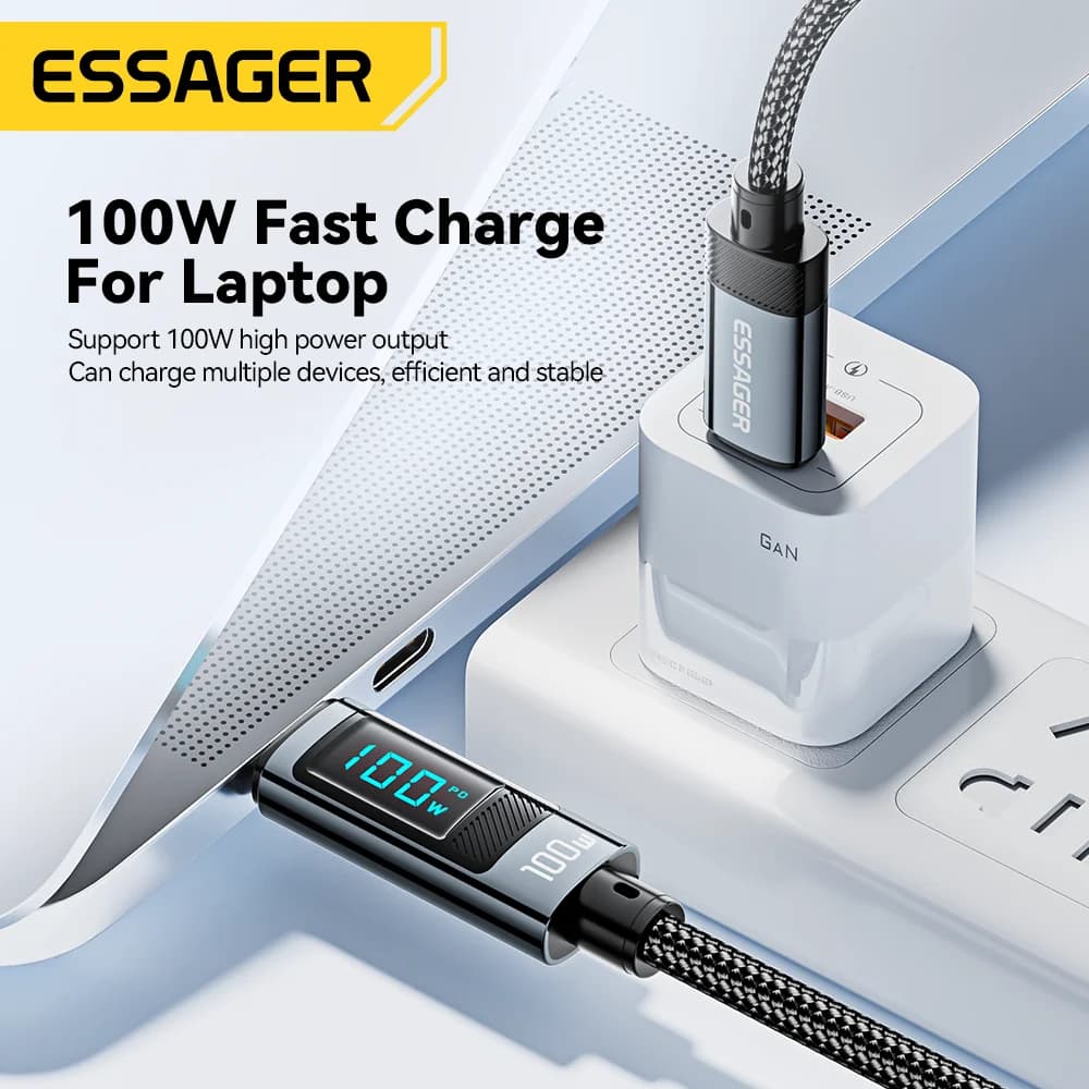 Cabo USB Type-C 100W com Ângulo de 90° e Display LED