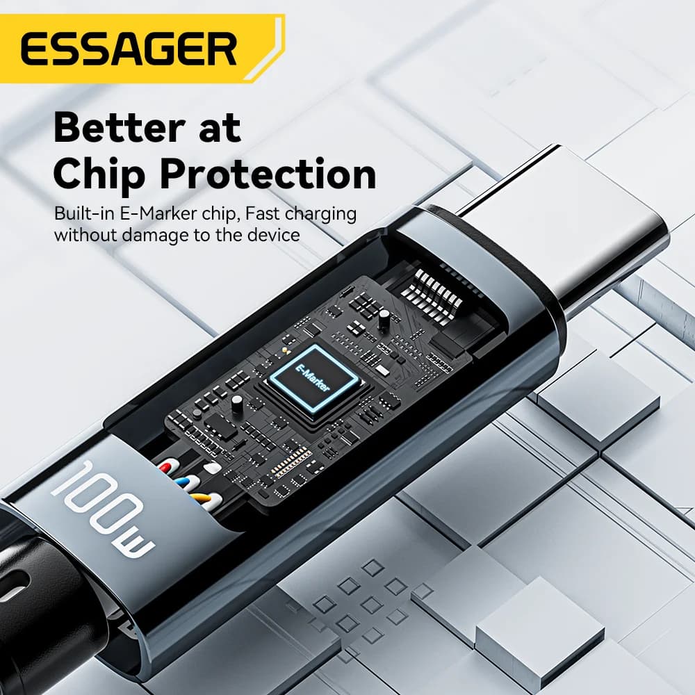 Cabo USB Type-C 100W com Ângulo de 90° e Display LED