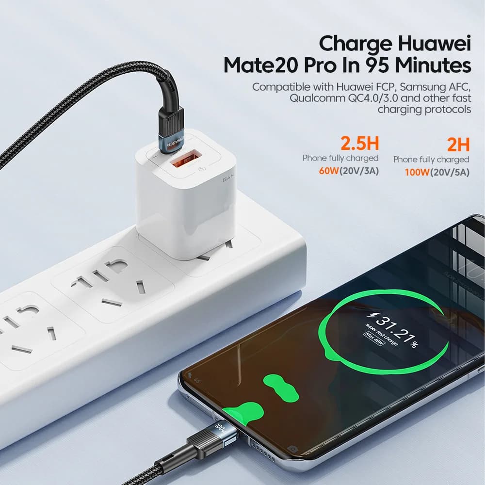 Cabo de Carregamento Rápido USB-C para USB-C 100W 3m
