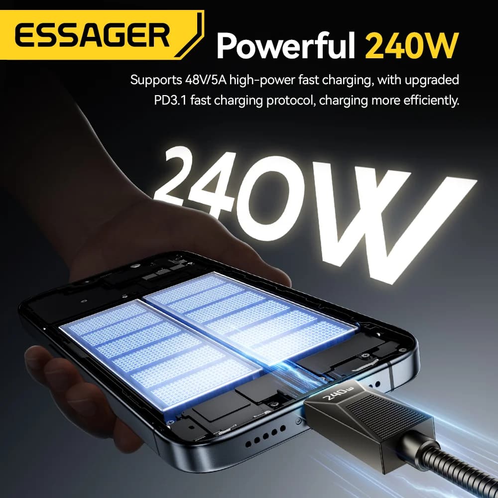 Cabo de Carregamento Rápido USB-C Aço Inox 240W