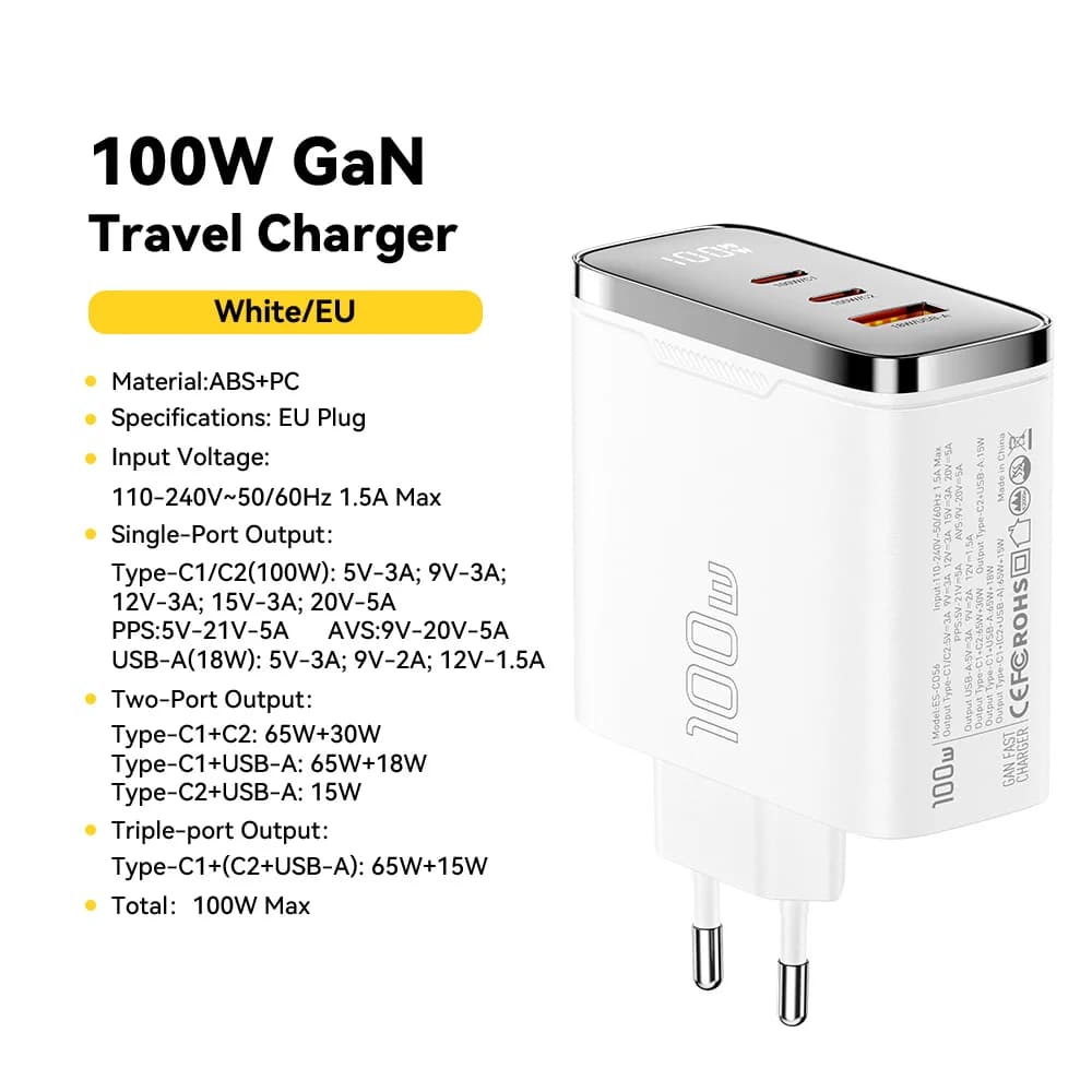 Carregador USB-C GaN 100W com Display Digital