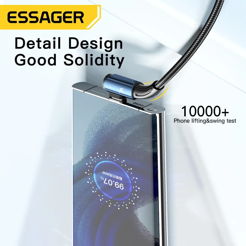 Cabo USB Tipo-C 7A com Ângulo de 90° e Carregamento de 100W
