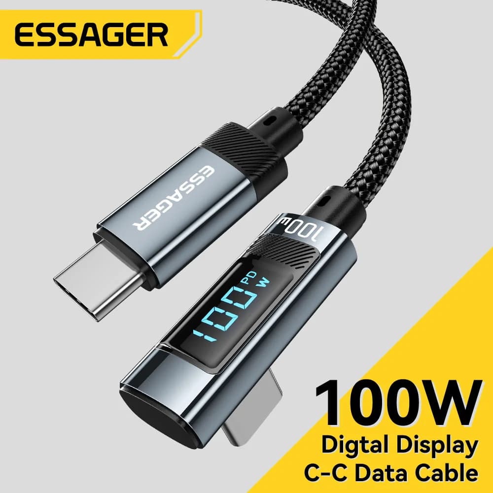 Cabo USB-C para USB-C de 100W com Display LED 90°