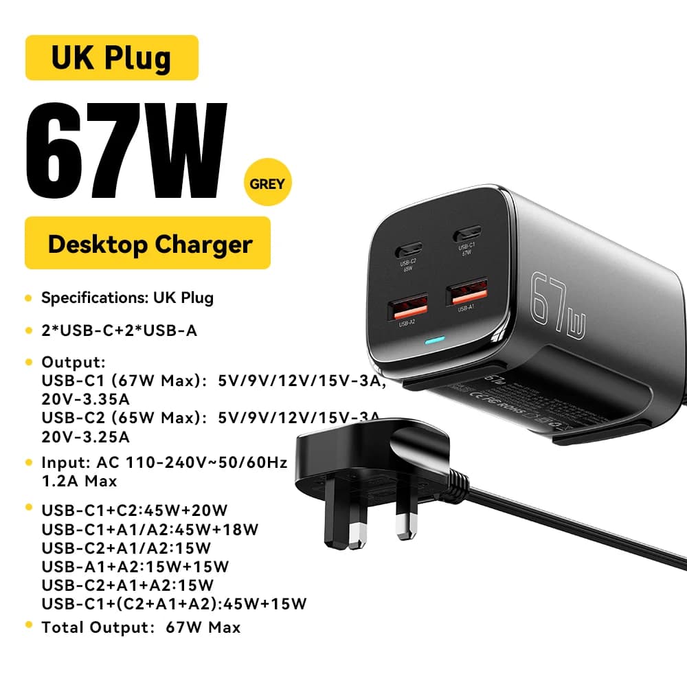 Carregador Desktop Rápido USB-C GaN 67W