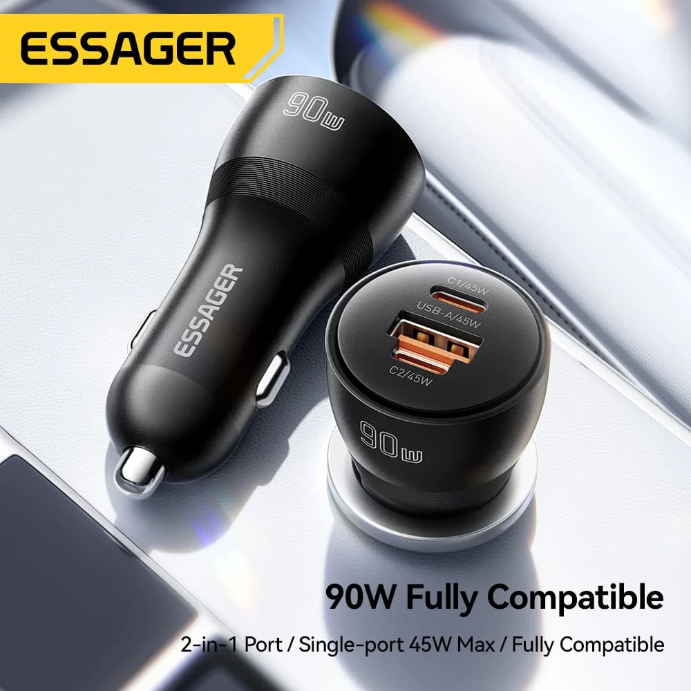 Carregador de Carro USB Type-C PD Rápido 90W