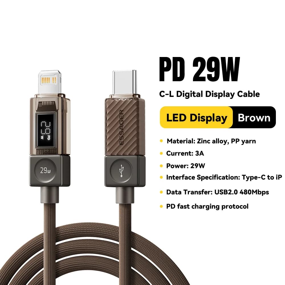 Cabo USB-C para Lightning com Display Digital