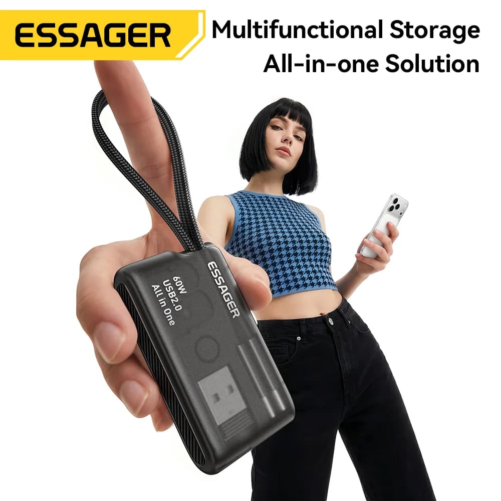 Kit de Cabo de Dados USB-C 60W com Caixa de Armazenamento para Viagem