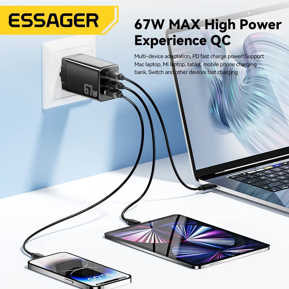 Carregador GaN USB Type-C com Opções de Plugue EU/KR
